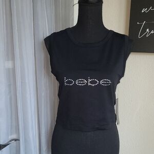 NWT Bebe Black Sleeveless Top Ciara Collection - Size Large
